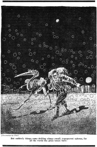 Una din ilustraţiile celebre la Odiseea marţiană: Jarvis şi Tuil, mărşăluing în pas alert prin deşerturile aride ale Planetei Roşii