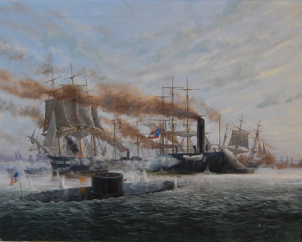 Sute de lovituri de tun: duelul naval din Hampton Roads, cu USS Monitor în prin plan